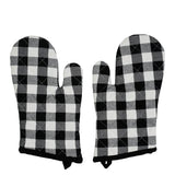 VHC Brands Annie Buffalo Check Black 4PC Set 2 Oven Mitts and 2 Pot Holders