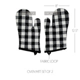 VHC Brands Annie Buffalo Check Black 4PC Set 2 Oven Mitts and 2 Pot Holders