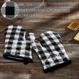 VHC Brands Annie Buffalo Check Black 4PC Set 2 Oven Mitts and 2 Pot Holders