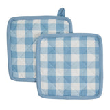 VHC Brands Annie Buffalo Check Blue 4PC Set 2 Oven Mitts and 2 Pot Holders