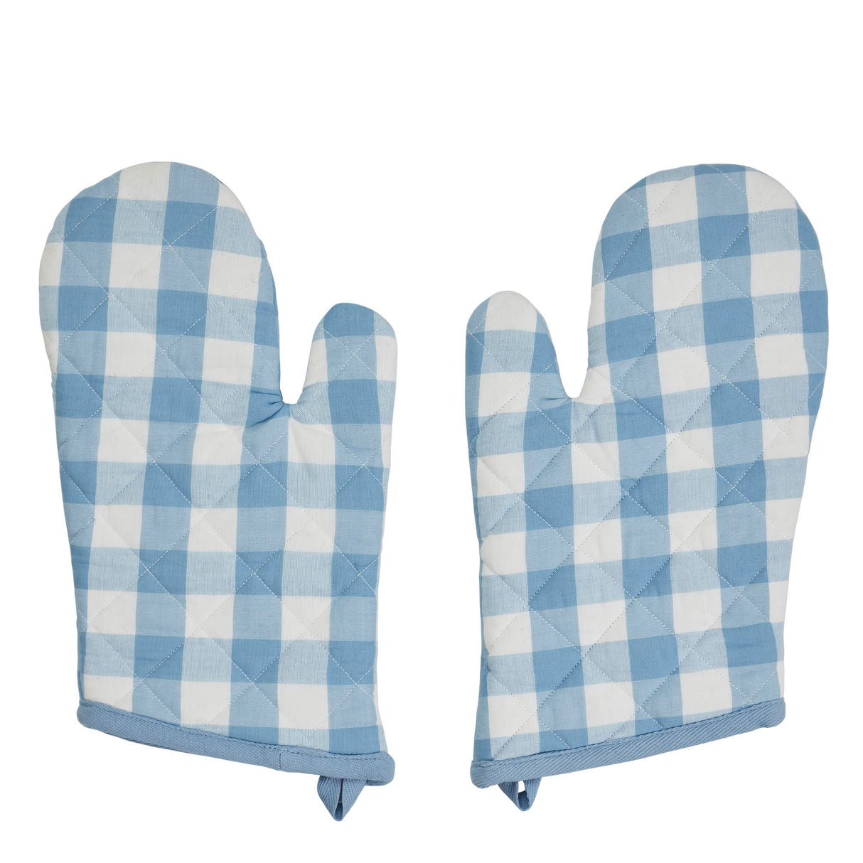 VHC Brands Annie Buffalo Check Blue 4PC Set 2 Oven Mitts and 2 Pot Holders