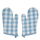 VHC Brands Annie Buffalo Check Blue 4PC Set 2 Oven Mitts and 2 Pot Holders