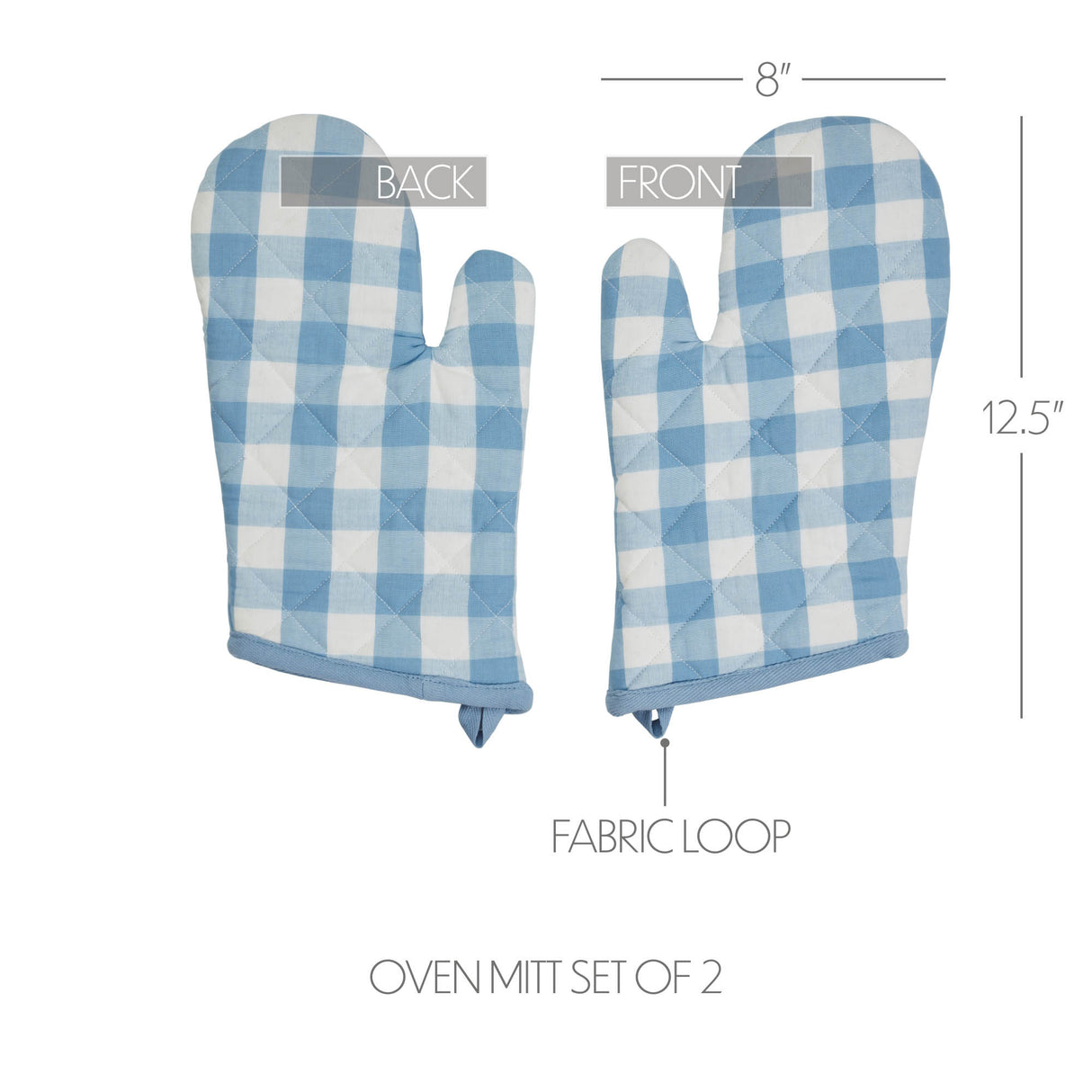 VHC Brands Annie Buffalo Check Blue 4PC Set 2 Oven Mitts and 2 Pot Holders