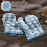 VHC Brands Annie Buffalo Check Blue 4PC Set 2 Oven Mitts and 2 Pot Holders