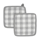 VHC Brands Annie Buffalo Check Gray 4PC Set 2 Oven Mitts and 2 Pot Holders