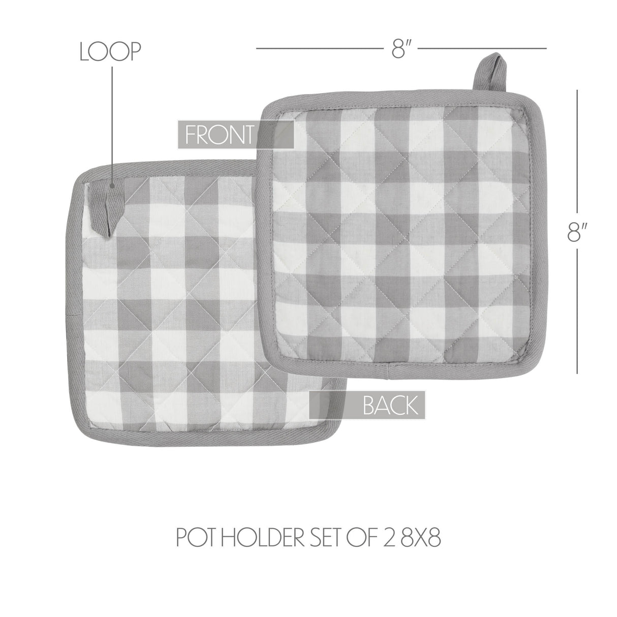 VHC Brands Annie Buffalo Check Gray 4PC Set 2 Oven Mitts and 2 Pot Holders