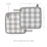 VHC Brands Annie Buffalo Check Gray 4PC Set 2 Oven Mitts and 2 Pot Holders