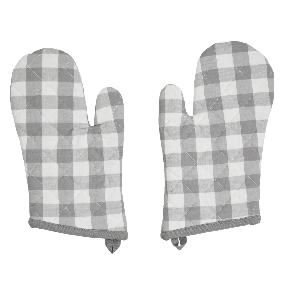 VHC Brands Annie Buffalo Check Gray 7PC Set 2 Oven Mitt 2 Pot Holder and 3 Tea Towels
