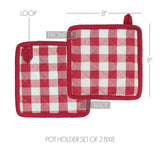VHC Brands Annie Buffalo Check Red 7PC Set 2 Oven Mitt 2 Pot Holder and 3 Tea Towels