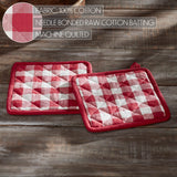 VHC Brands Annie Buffalo Check Red 4PC Set 2 Oven Mitts and 2 Pot Holders