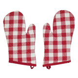 VHC Brands Annie Buffalo Check Red 4PC Set 2 Oven Mitts and 2 Pot Holders