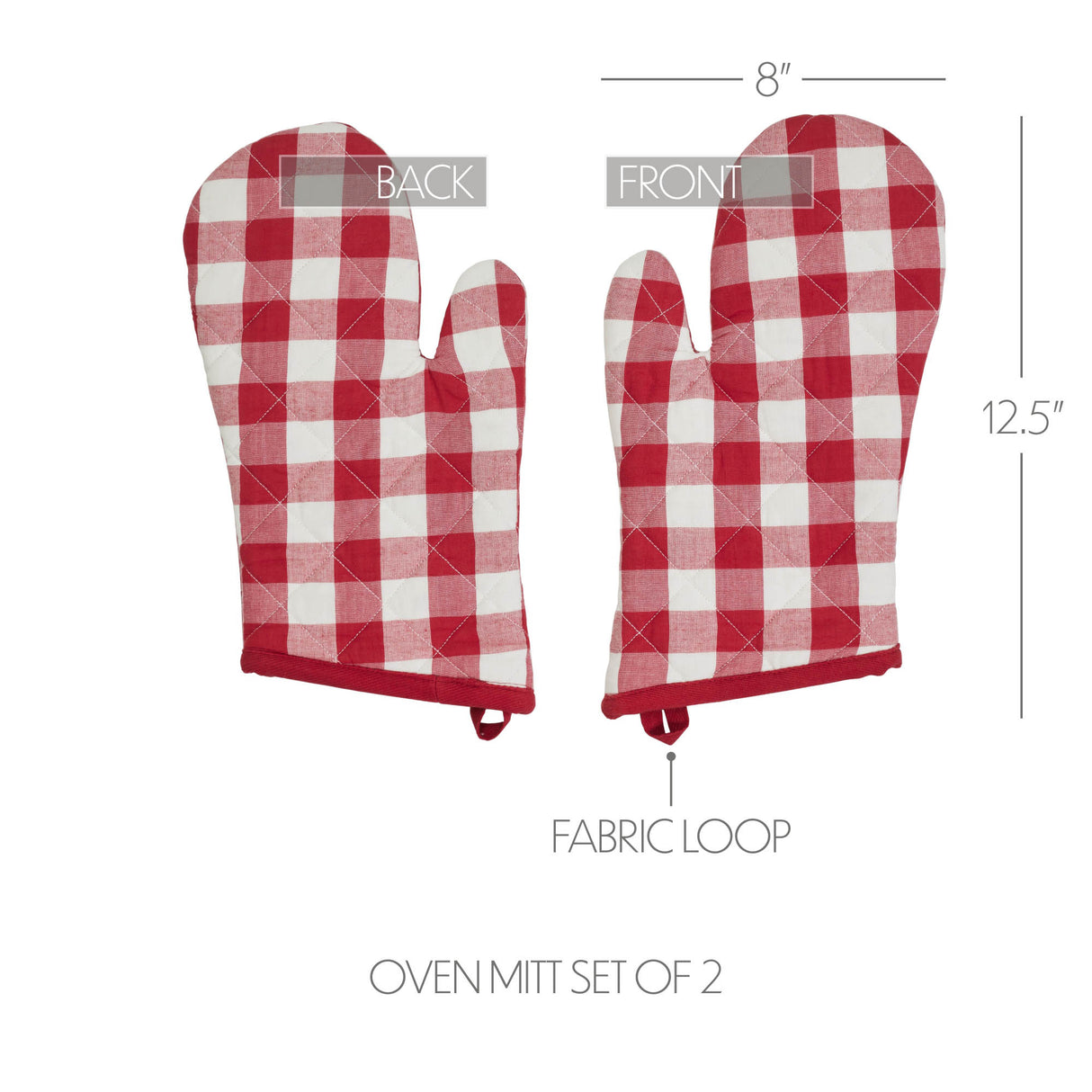 VHC Brands Annie Buffalo Check Red 7PC Set 2 Oven Mitt 2 Pot Holder and 3 Tea Towels