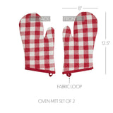 VHC Brands Annie Buffalo Check Red 7PC Set 2 Oven Mitt 2 Pot Holder and 3 Tea Towels
