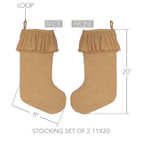 Festive Natural Burlap Ruffled Stocking Set of 2 11x20