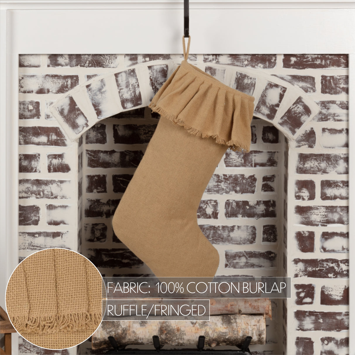 Festive Natural Burlap Ruffled Stocking Set of 2 11x20