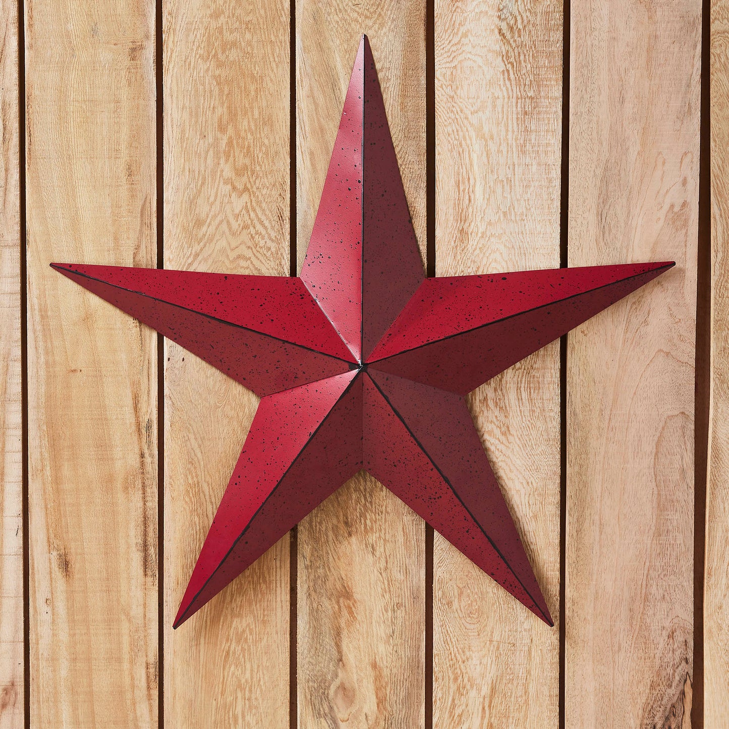 VHC Brands Patriotic Faceted Metal Star Burgundy Wall Hanging 24x24, Independence Day Decor, American Star Design, Distressed Appearance Metal Wall Hanging,  Star Shape, Country, Burgundy