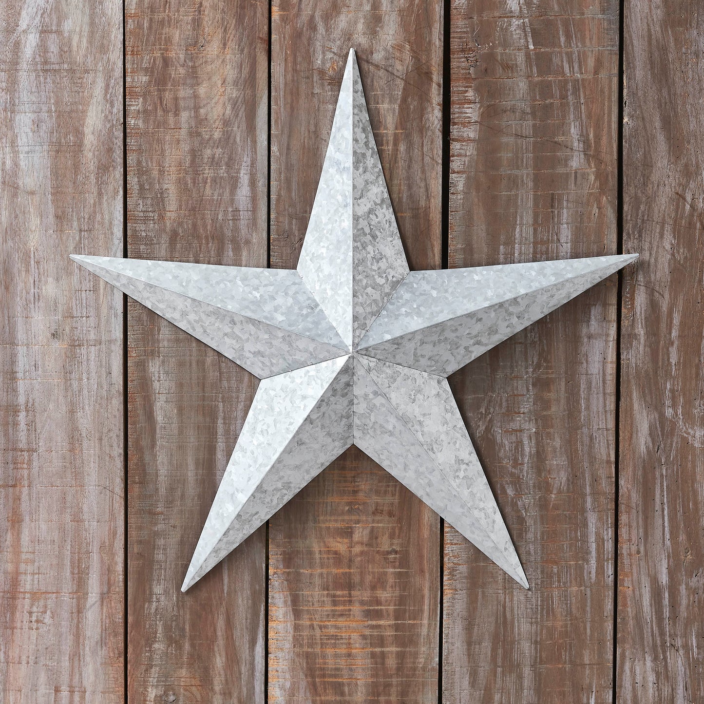 VHC Brands Patriotic Faceted Metal Star Galvanized Wall Hanging 24x24, Independence Day Decor, American Star Design, Distressed Appearance Metal Wall Hanging,  Star Shape, Country, Metal Grey