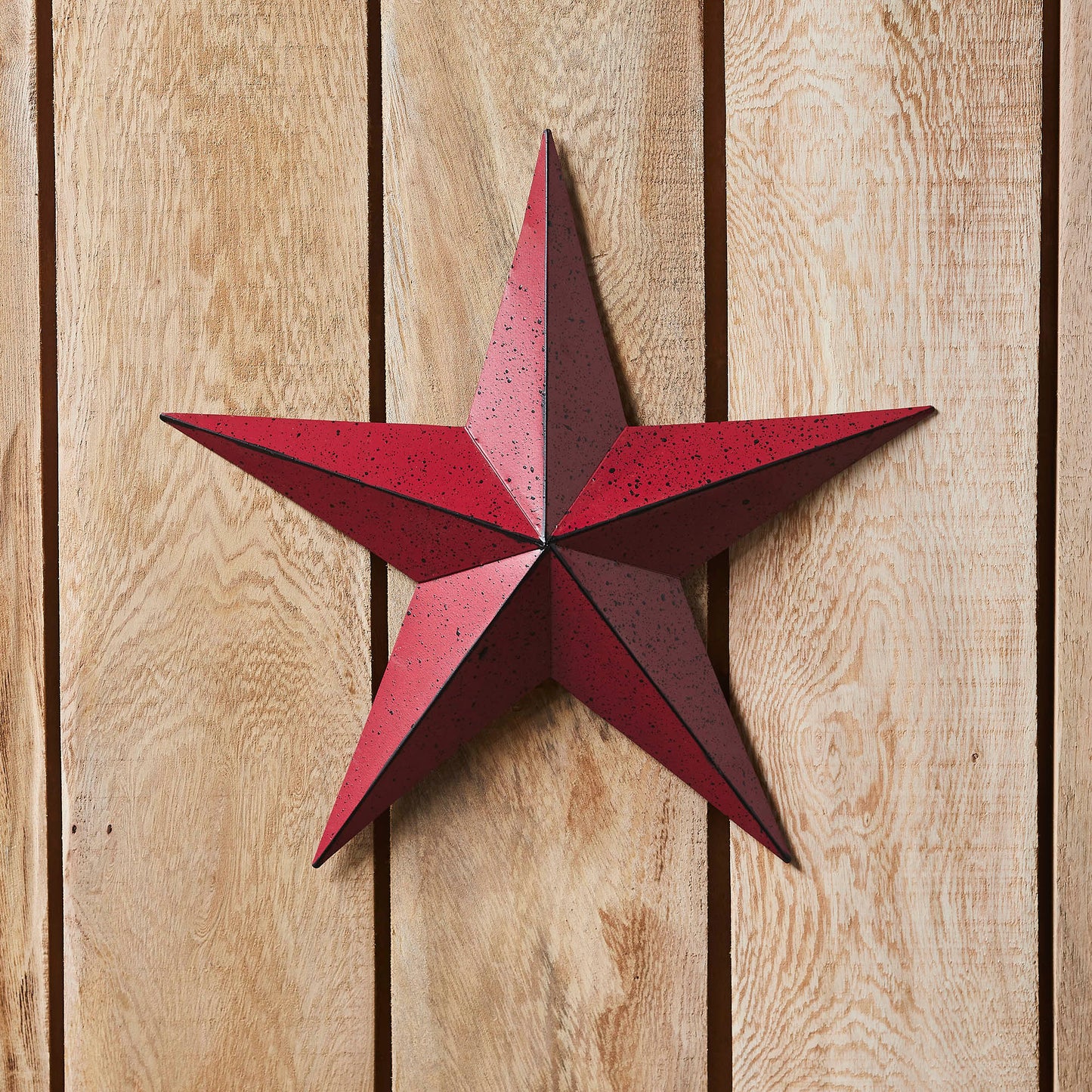 VHC Brands Patriotic Faceted Metal Star Burgundy Wall Hanging 12x12, Independence Day Decor, American Star Design, Distressed Appearance Metal Wall Hanging,  Star Shape, Country, Burgundy