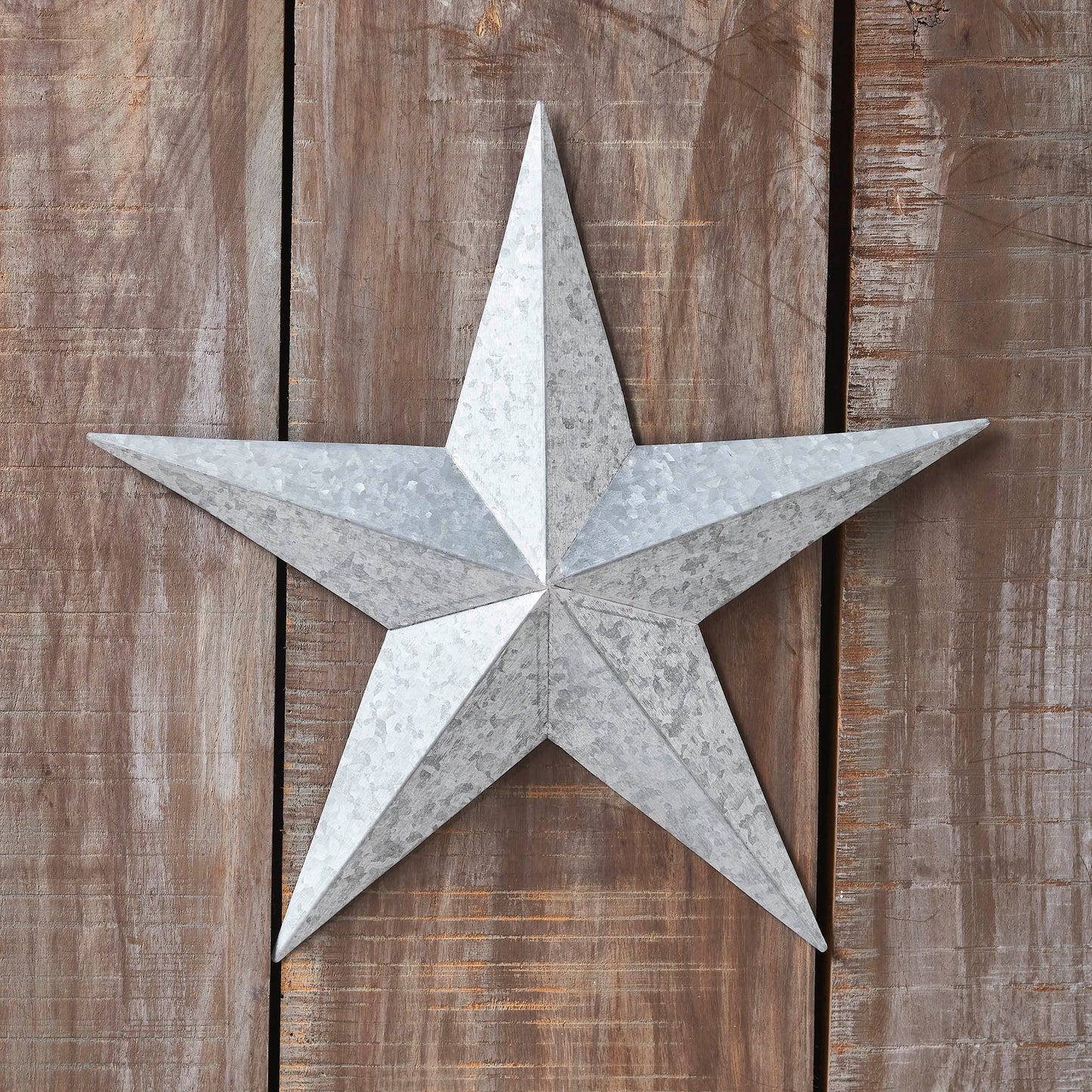 VHC Brands Patriotic Faceted Metal Star Galvanized Wall Hanging 12x12, Independence Day Decor, American Star Design, Distressed Appearance Metal Wall Hanging,  Star Shape, Country, Metal Grey