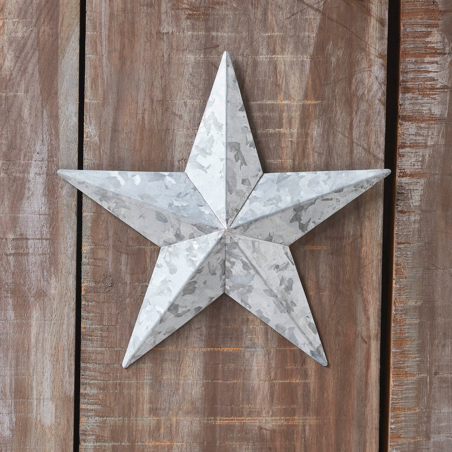 VHC Brands Patriotic Faceted Metal Star Galvanized Wall Hanging 8x8, Independence Day Decor, American Star Design, Distressed Appearance Metal Wall Hanging,  Star Shape, Country, Metal Grey