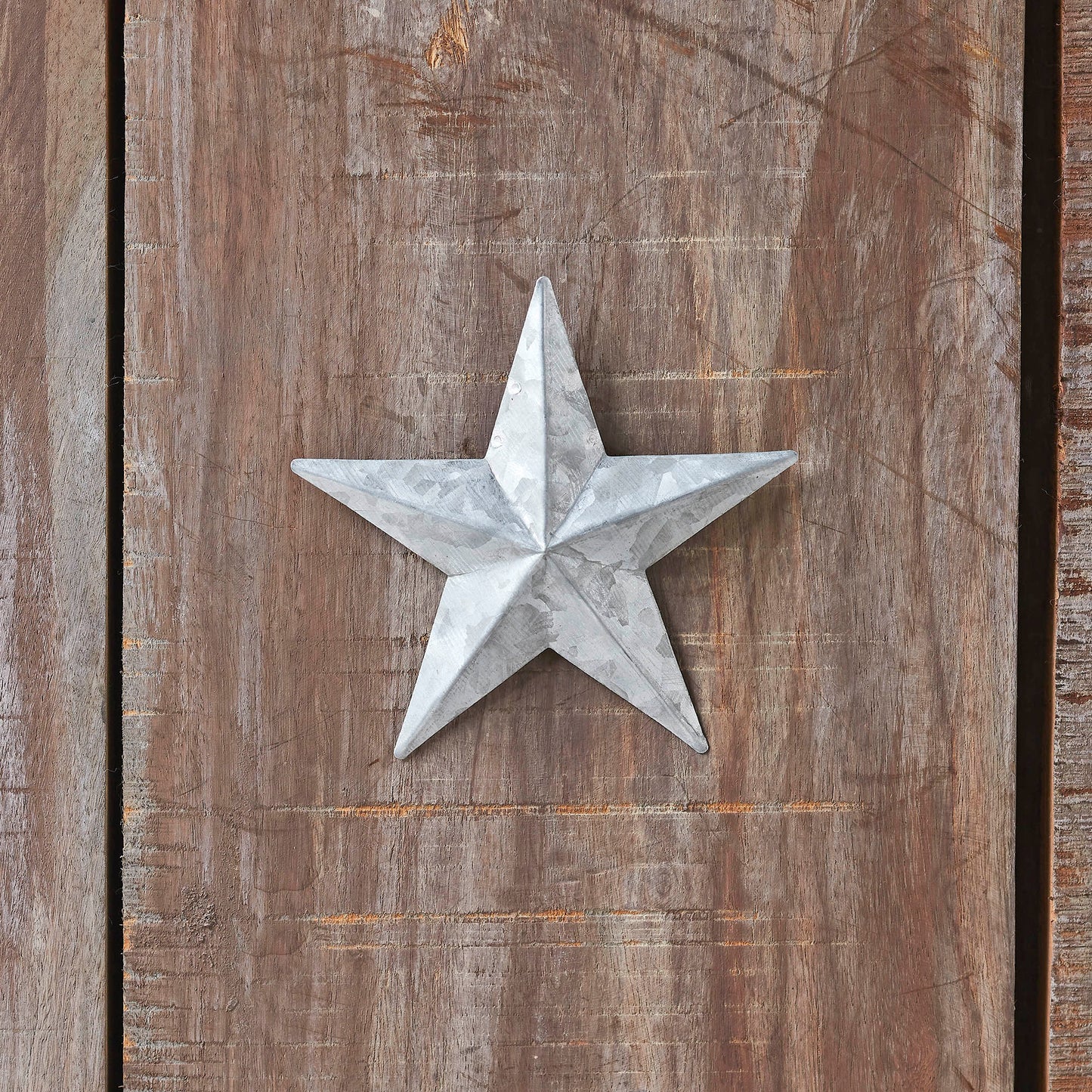 VHC Brands Patriotic Faceted Metal Star Galvanized Wall Hanging 4x4, Independence Day Decor, American Star Design, Distressed Appearance Metal Wall Hanging,  Star Shape, Country, Metal Grey