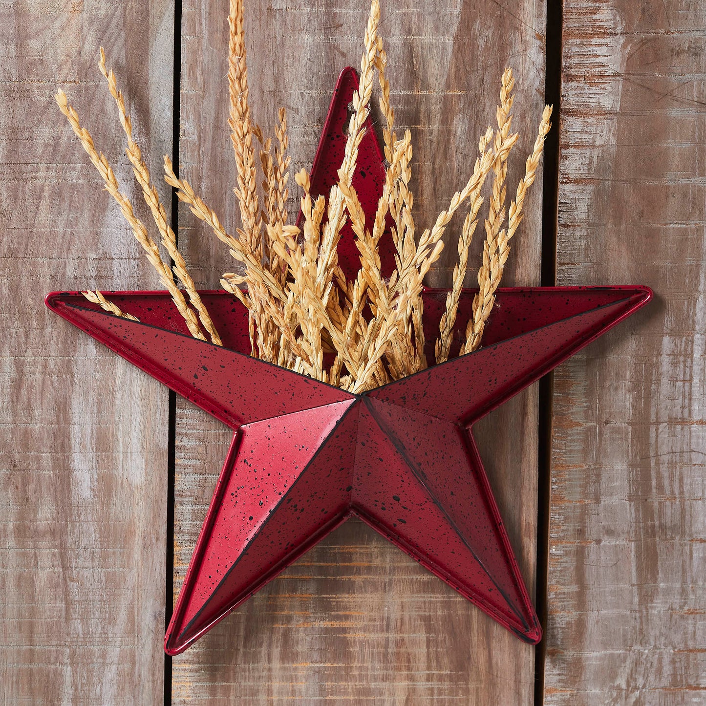 VHC Brands Patriotic Faceted Metal Star Burgundy Wall Hanging w/ Pocket 12x12, Independence Day Decor, American Star with display pocket, Distressed Appearance Wall Hanging,  Star Shape, Burgundy