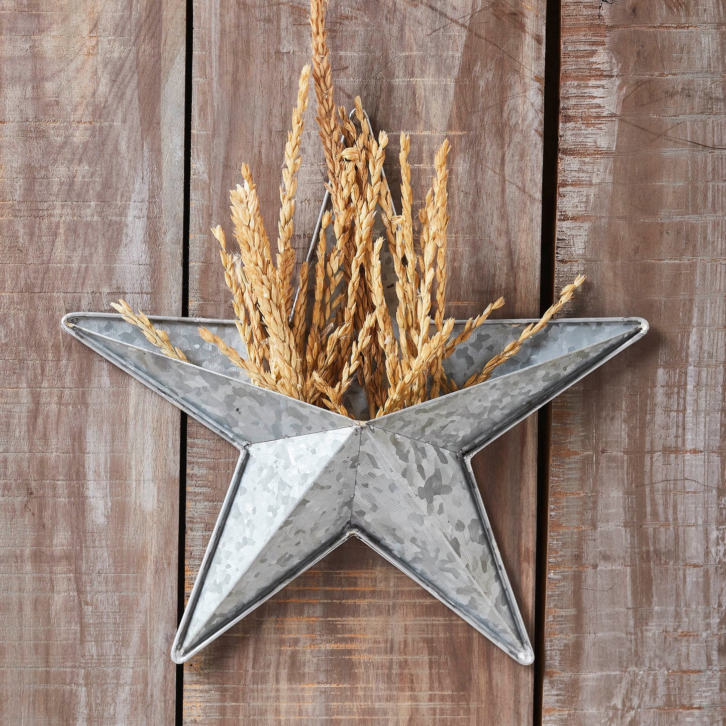 VHC Brands Patriotic Faceted Metal Star Galvanized Wall Hanging w/ Pocket 12x12, Independence Day Decor, American Star with display pocket, Distressed Appearance Wall Hanging,  Star Shape, Grey