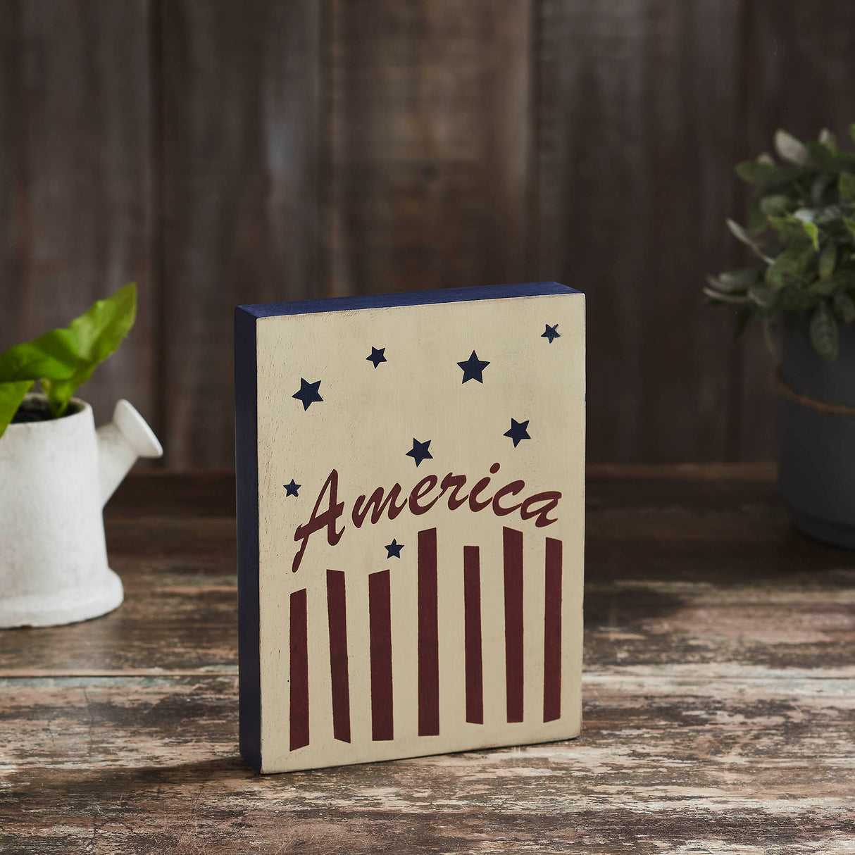 America Stars & Stripes Wooden Block 8x6x1.25