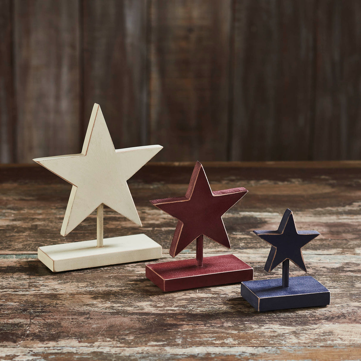 85075-RWB-Hanging-Wooden-Stars-w/-Display-Base-Set-of-3-image-1