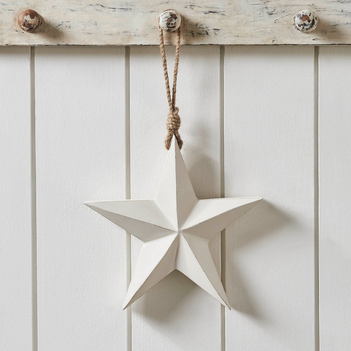 Wooden Star Ornament White 8x8x1.5