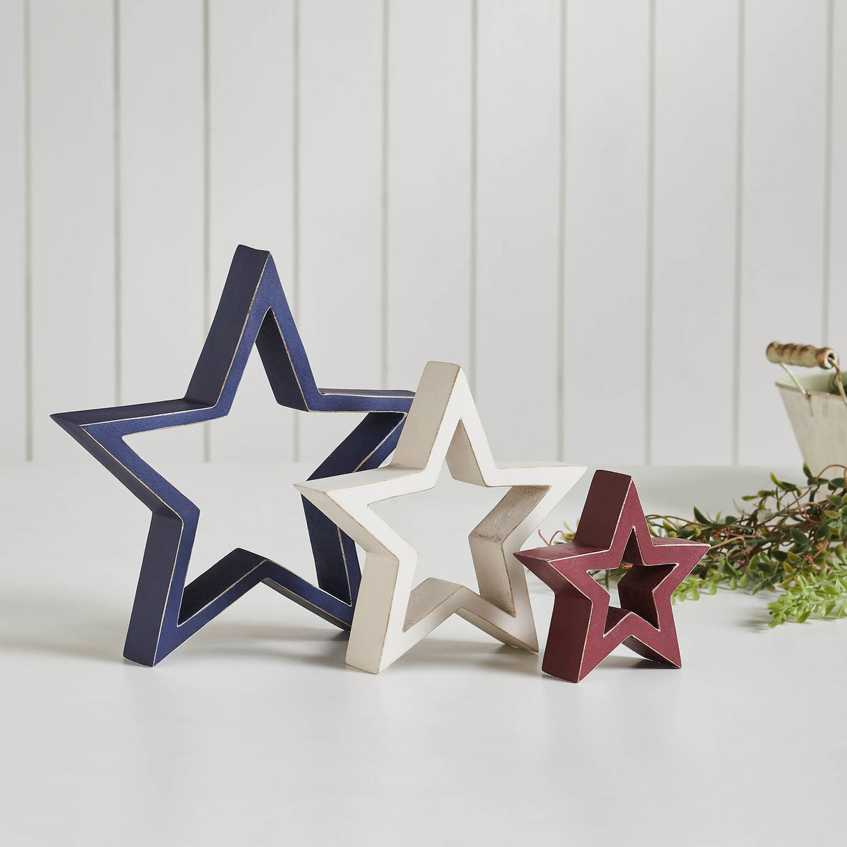 Wooden Nested Stars RWB 3-in-1 10x10x1.5