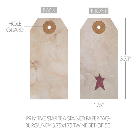 85085-Primitive-Star-Tea-Stained-Paper-Tag-Burgundy-3.75x1.75-w/-Twine-Set-of-50-image-4