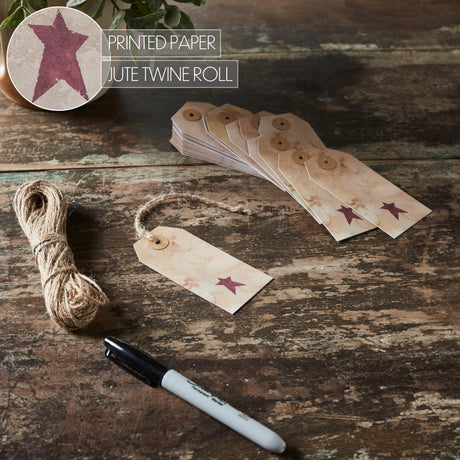 85085-Primitive-Star-Tea-Stained-Paper-Tag-Burgundy-3.75x1.75-w/-Twine-Set-of-50-image-5