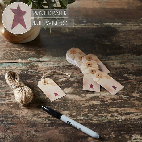 85088-Primitive-Star-Tea-Stained-Paper-Tag-Burgundy-2.75x1.5-w/-Twine-Set-of-50-image-5