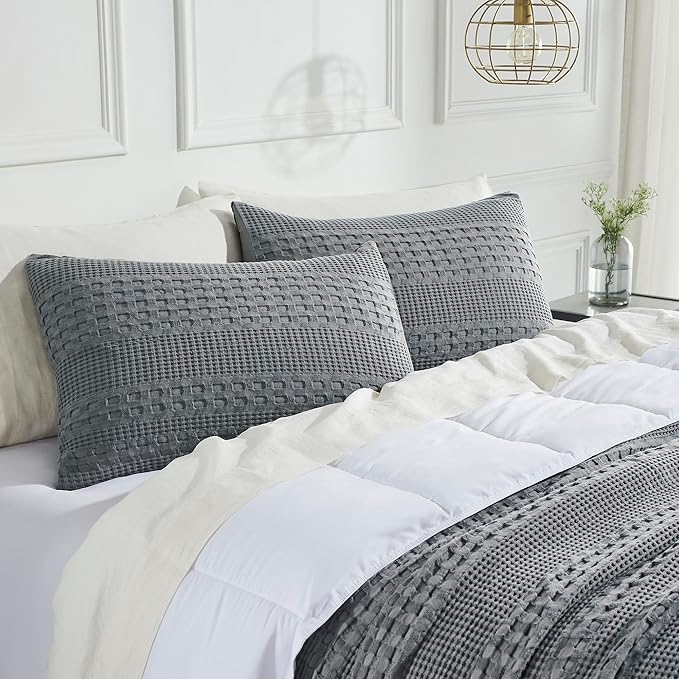 100% Cotton Waffle Weave Pillow Cover, Lightweight & Breathable Woven Sham