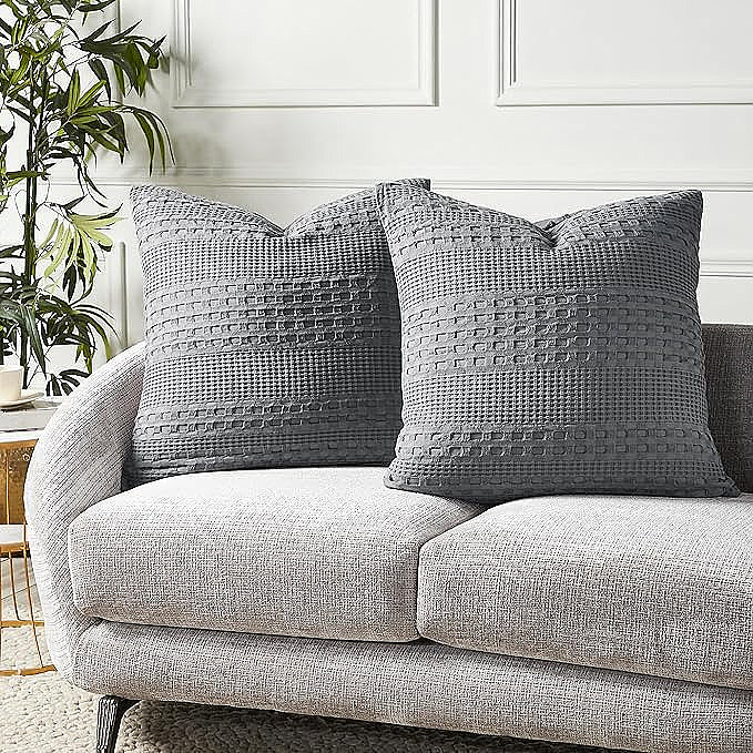 100% Cotton Waffle Weave Pillow Cover, Lightweight & Breathable Woven Sham
