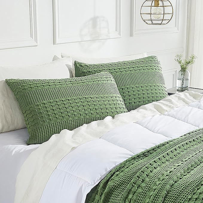 Waffle Weave Olive Green Standard Sham Set of 2 26Lx20W