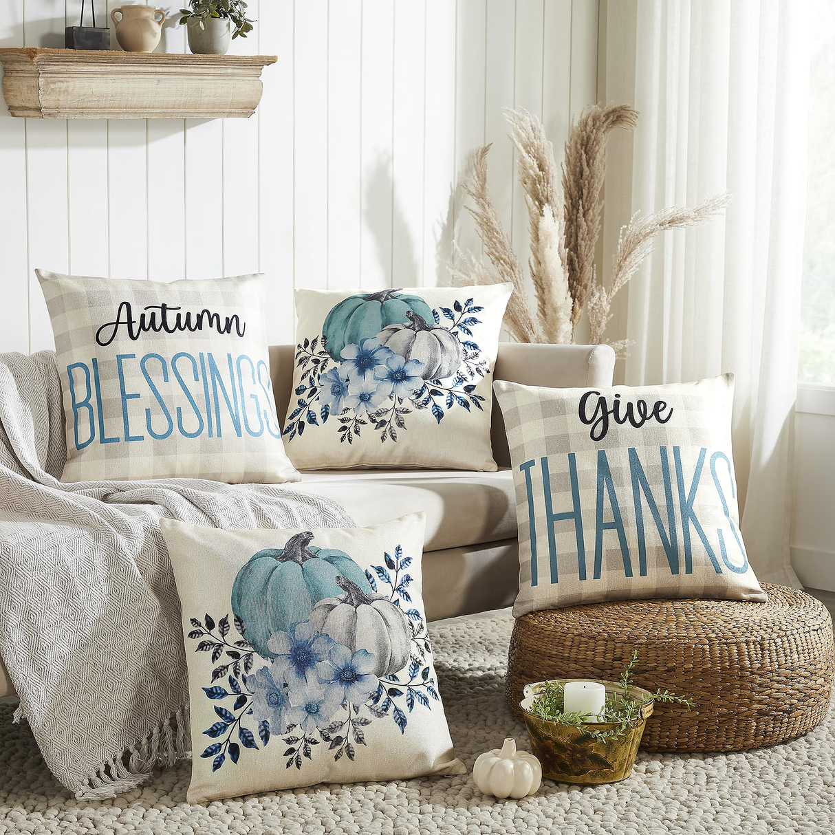 Fall Greetings Pillow Cover Set of 4 20Lx20W