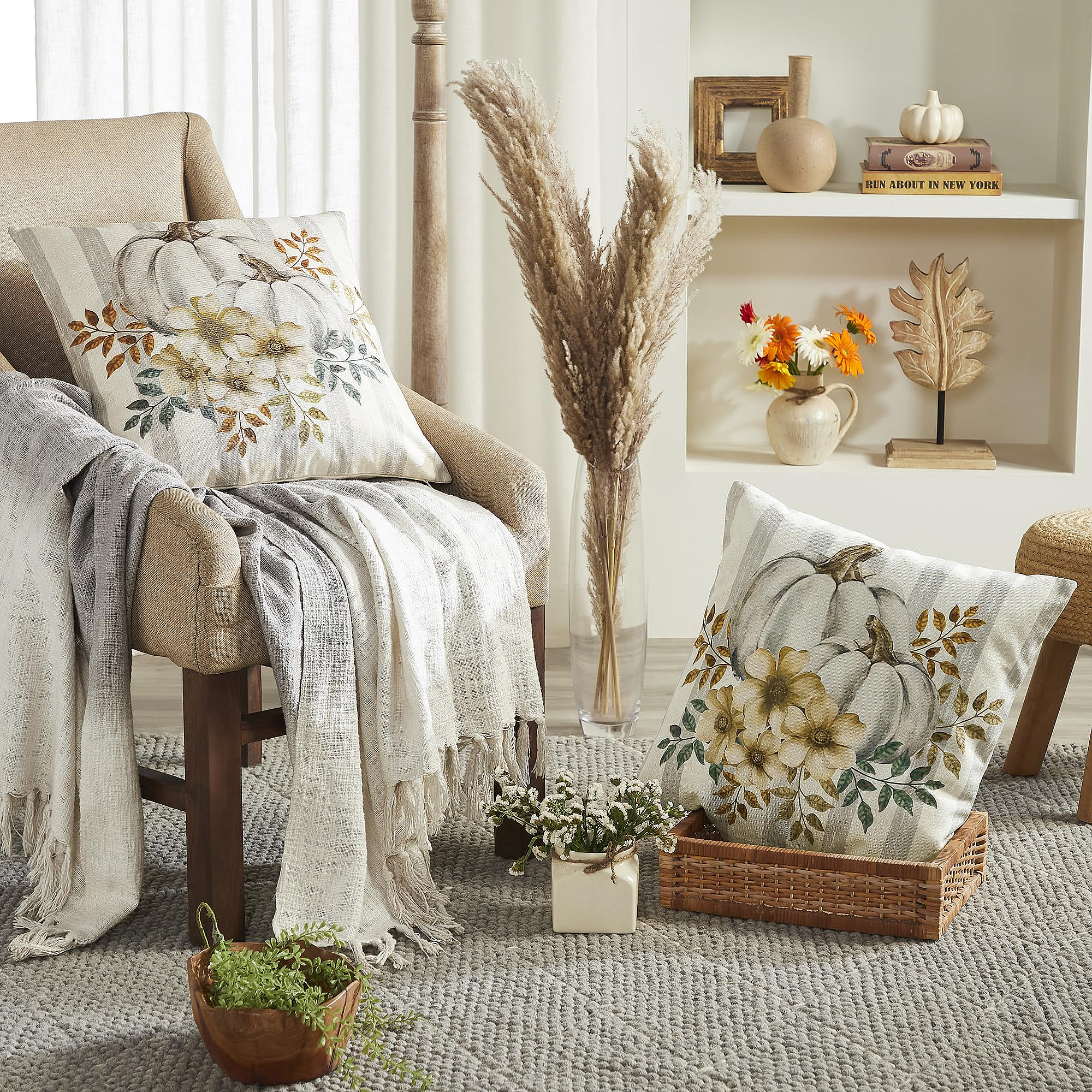 Kürbis-Blumen-Kissenbezüge Im 2er-Set – 50,8 X 50,8 Cm, Herbst-Deko Aus Polyester