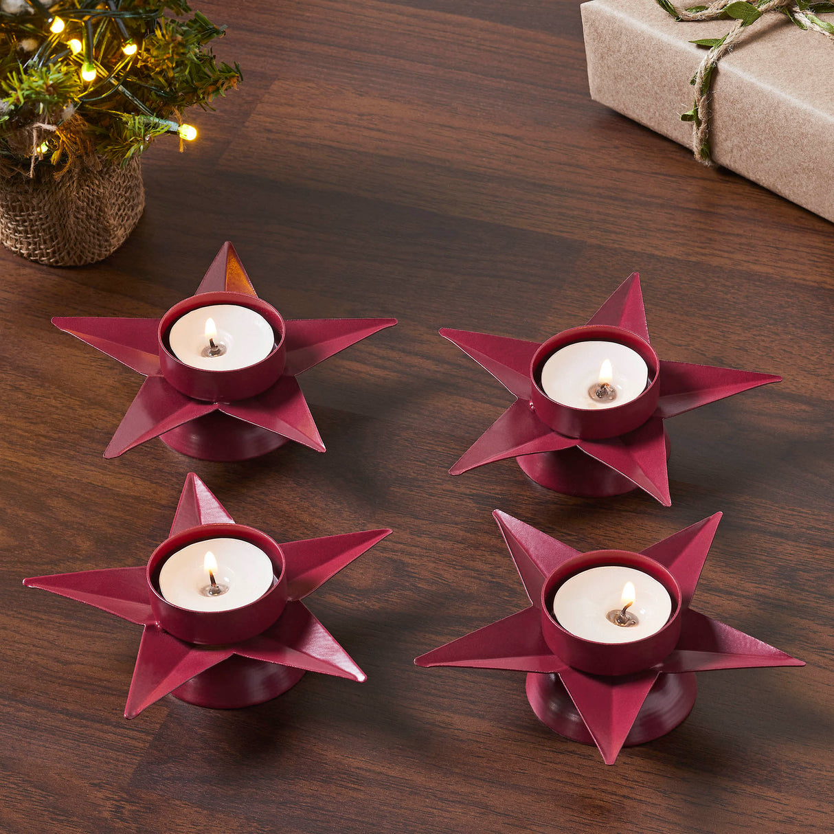 Tealight Holder Star Burgundy Set of 4 1.5x5x5