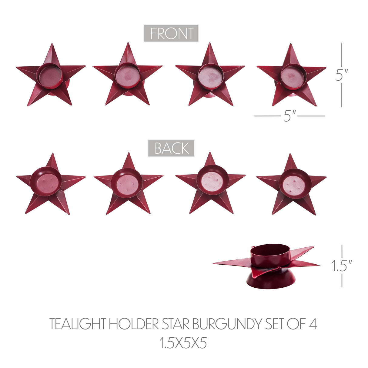 Tealight Holder Star Burgundy Set of 4 1.5x5x5