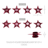 Tealight Holder Star Burgundy Set of 4 1.5x5x5
