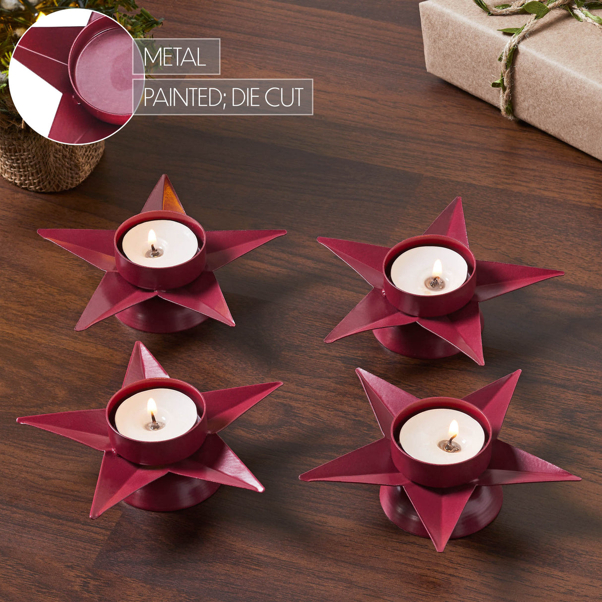 Tealight Holder Star Burgundy Set of 4 1.5x5x5