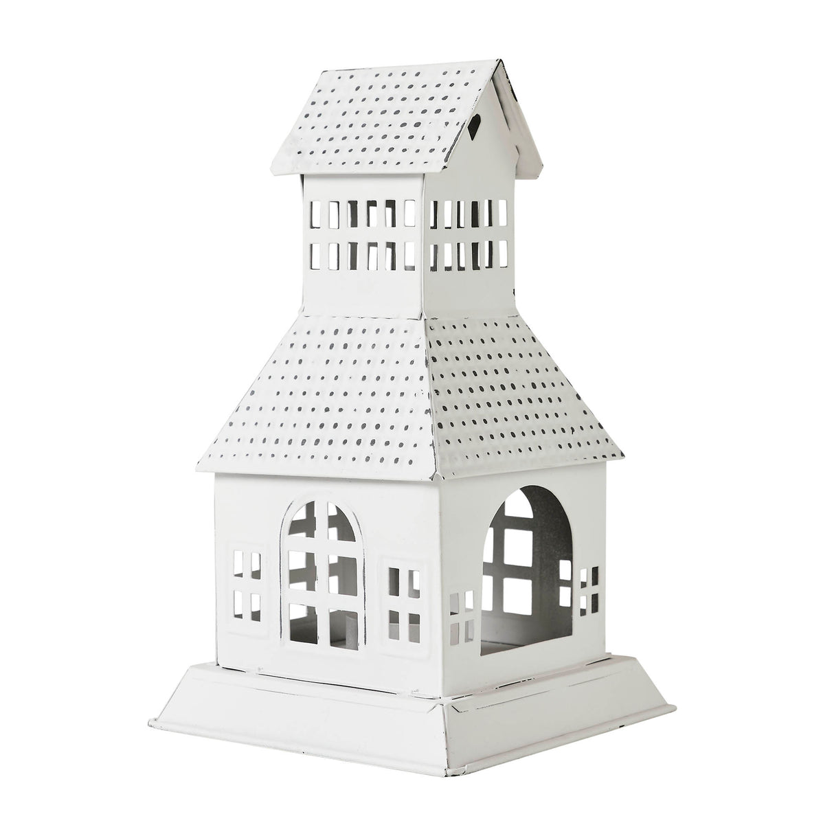 Tealight Holder Metal Village House A Antique White 9.5x5.5x5.5