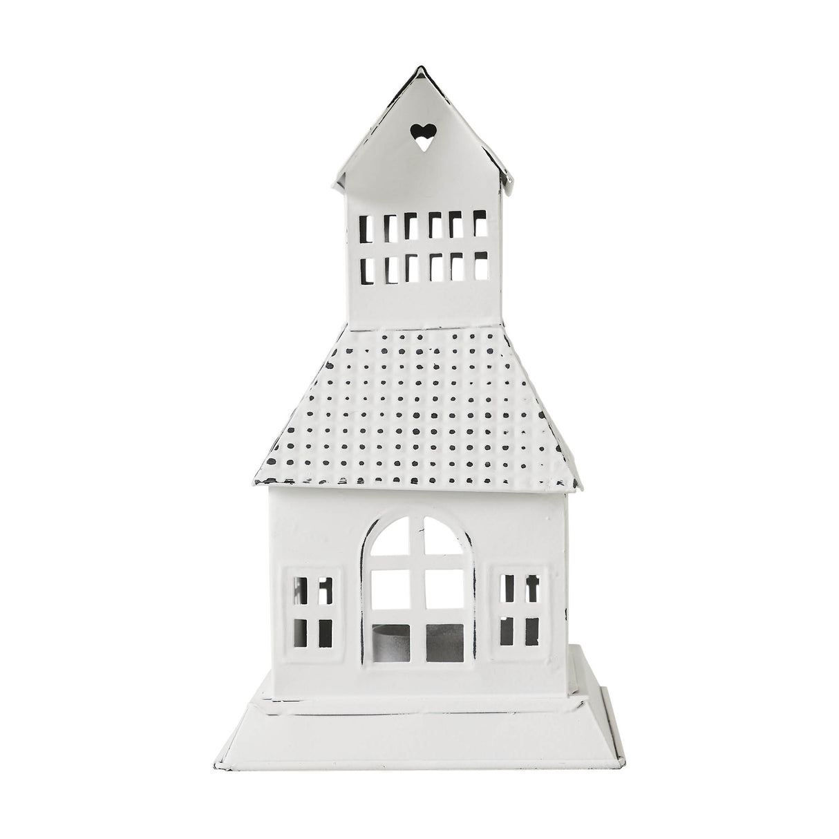 Tealight Holder Metal Village House A Antique White 9.5x5.5x5.5