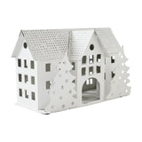 Tealight Holder Metal Village House B Antique White 6.75x10.5x5.5