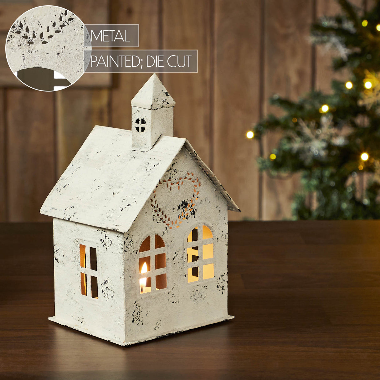 Tealight Holder Metal Village House C Antique Cream 9x5x5