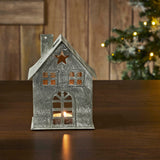 Tealight Holder Metal Village House E Antique Grey 2.75x2.75x2