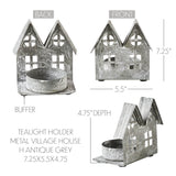 Tealight Holder Metal Village House H Antique Grey 7.25x5.5x4.75