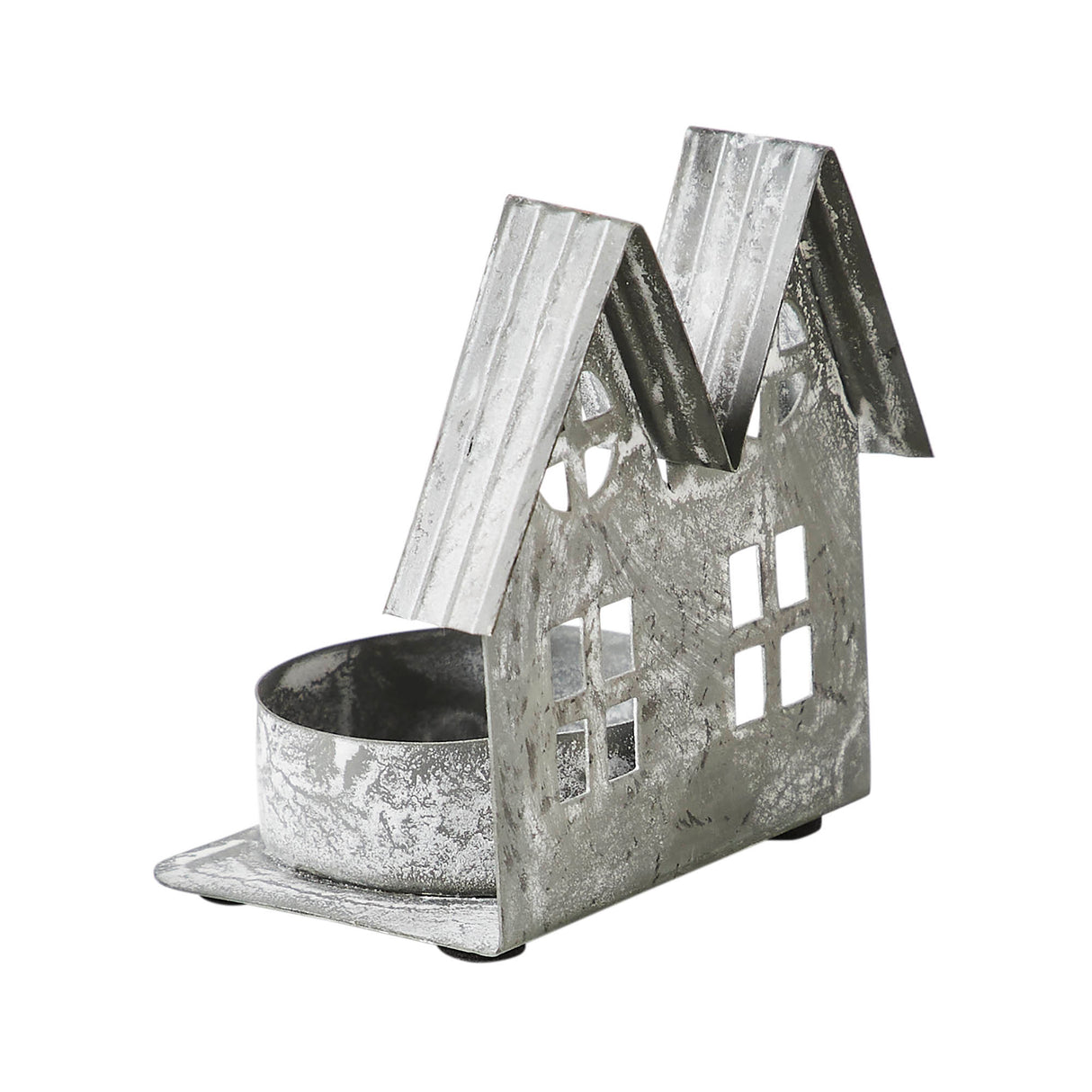 Tealight Holder Metal Village House H Antique Grey 7.25x5.5x4.75
